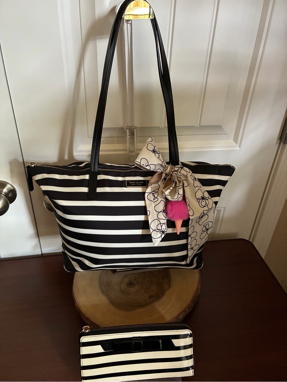 Kate Spade Hayden sailing stripe tote w COA, Wallet & Squishmallow Bundle